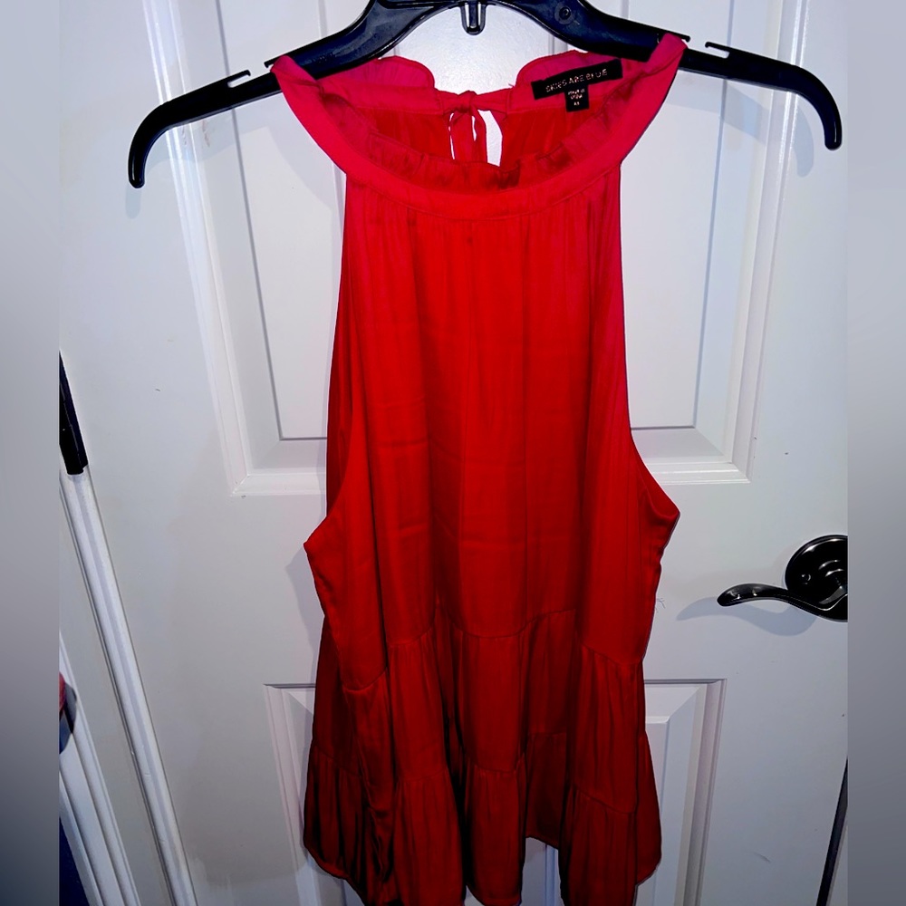 EUC Skies are Blue halter in silky red.
